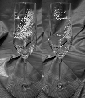 Peacock Feather Personalized Wedding Toasting Glasses