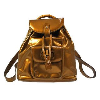   Gucci Bamboo Backpack Metallic Brown Enamel Vintage Italy R05974b