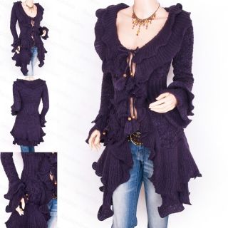 Fabulous Purple Ruffles Collared Knit Cardigan Long Sweater Jacket 10