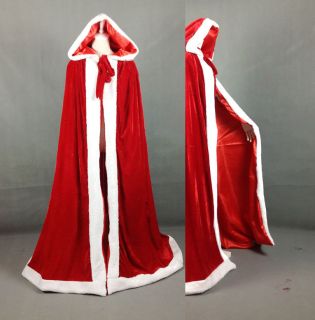 Red Christmas cloak Wedding Cape Coat Halloween Hooded Cloak Size S M 