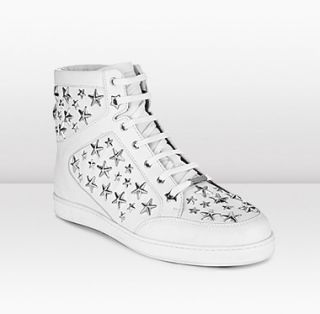 Jimmy Choo  Tokyo  White Star Studded Leather High Top Sneakers 