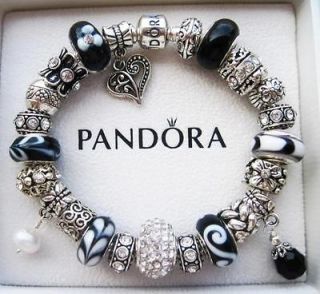 Authentic PANDORA 925 Sterling Silver Bracelet Murano Beads MIDNIGHT 