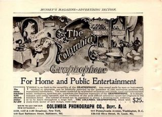 1897 COLUMBIA GRAPHOPHONE PHONOGRAPH AD HOME & PUBLIC