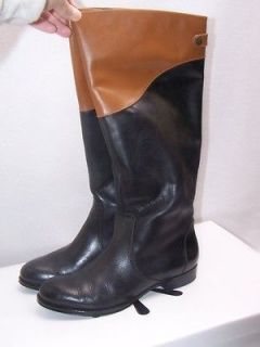 Isaac Mizrahi BLACK/COGNAC Two Toned Leather Riding Size 7.5 Boots 