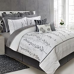 KAS~WILLOW~GREY BRANCHES WHITE~QUEEN Comforter Set