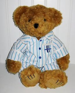 Harrods Knightsbridge 14 Teddy Bear White & Blue Striped Pajamas PJs 