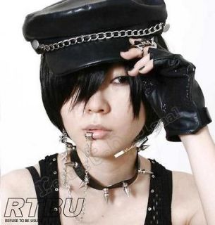 Genuine Leather Nana Cosplay Punk Goth Police Military Army Hat Cap 