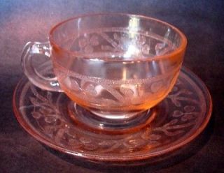   Cup and Saucer Set Cloverleaf Pattern by Hazel Atlas Glass Company