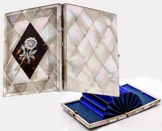 Antique Victorian Era Mother of Pearl & Shell Parquet Card Case 
