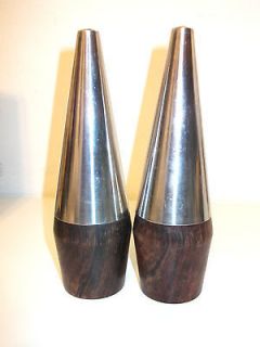 Lundtofte (?) wood & stainless tall salt & pepper shakers 7 