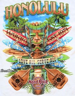 HARD ROCK CAFE WAIKIKI HONOLULU HAWAII TIKI SURFBOARD CITY T SHIRT TEE 