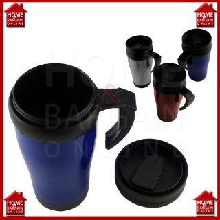 400ML BLUE PLASTIC TRAVEL MUG FLASK COLD HOT DRINK COFFEE TEA CAMPING 