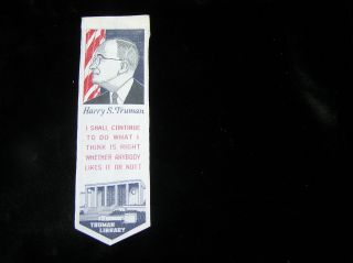Vintage HARRY S. TRUMAN Silk Bookmark Woven by American Silk Label Mfg 
