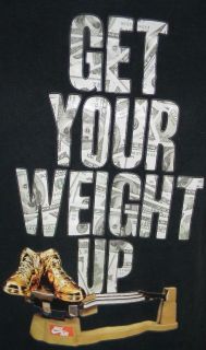 Nike Air Get Your Weight Up Black T shirt Large Features Gold Sneakers 