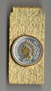 Coin Money Clip, Gold & Silver Indian Head Penny 1859 1909