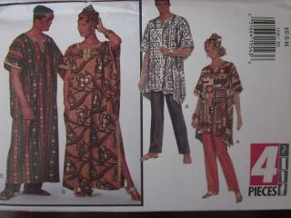 Vintage Butterick SEWING Pattern 3516 African Caftan Tunic Headwrap 