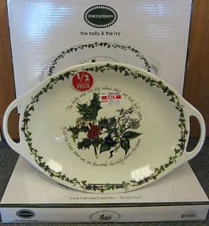 Portmeirion Holly & Ivy   18 Handled Oval Serving Platter   Holly 