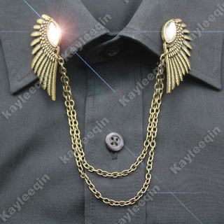 Retro Copper Angel Feather Wing Crystal Chain Blouse Collar Neck Tips 