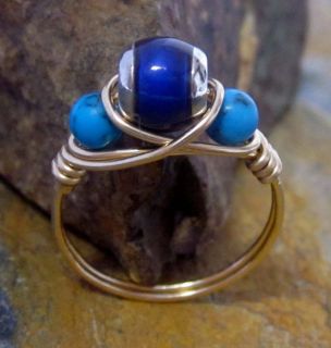 Mood Stone Ring with Blue Turquoise   14KT Gold Filled   All Sizes 