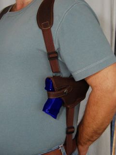 Barsony Brown Leather Shoulder Holster w/Double Magazine for WALTHER 