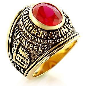 R219 10   GOLD PLATED SIMULATED RUBY USMC MARINE CORPS SURPLUS MENS 