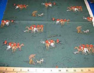 FOX HUNTING on Green Background 16 Square Block Cotton Fabric
