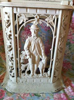 ANTIQUE CAST IRON HALL TREE / STAND WITH MAN & DOG   ROMANTIC 