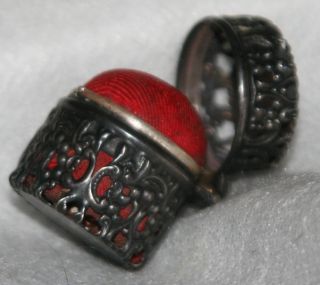ANTIQUE c1875 VICTORIAN chatelaine STERLING SILVER case w/ red PIN 