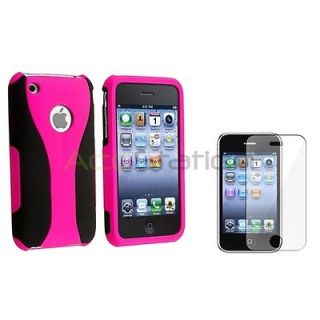 NEW BLACK PINK 3PIECE HARD CASE COVER+SCREEN PROTECTOR FOR IPHONE 3G 