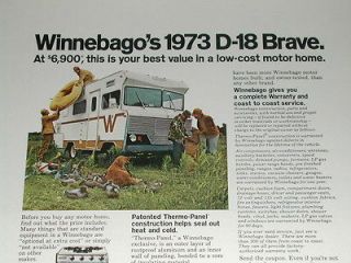 1973 Winnebago Motor Home advertisement, D 18 Brave, early RV