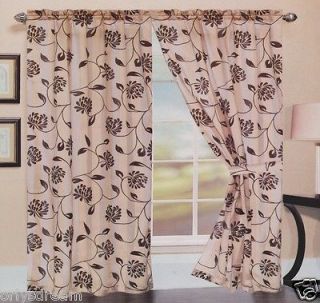   FLOCKED Texture SHEER & SATIN Fabric Curtain Set   TAUPE / GOLD Color