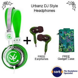 Urbanz Childrens Kids DJ Headphones iPod Green + FREE Earphones + FREE 