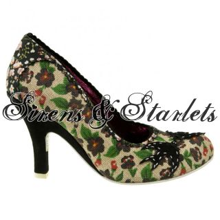 IRREGULAR CHOICE SWALLOW GREEN FORAL VINTAGE RETRO 40S 50S STYLE PUMPS 