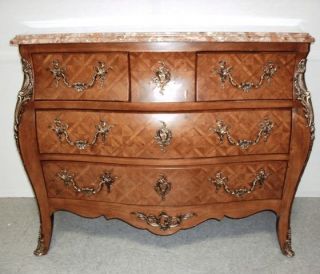 FRENCH BOMBAY CHEST ITALIAN MARBLE TOP INLAID MARQUETRY MADE IN FRANCE 