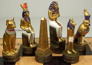 Egyptian egypt set of chess men pieces HAND PAINTED
