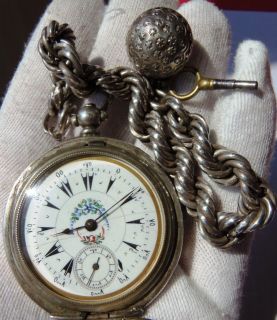 Very rare silver Boshhore English pocket watch&chain fob for Ottoman 