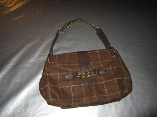 CREW WOOL PURSE Small Handbag Brown Green Felted Wool Leather Trims 