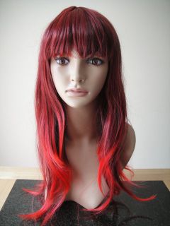 women red auburn long cosplay wig wave hair fancy dress