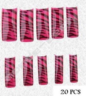 20PCS False Nails French manicure Fake Pink Zebra Print Art Tips Free 