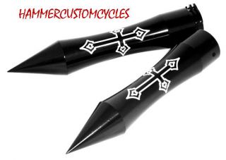   BAGGERS BLACK FLY BY WIRE 2 TONE GOTHIC CROSS IMPALER SPIKE HAND GRIPS