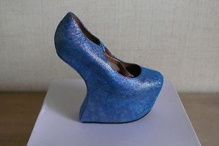 JEFFREY CAMPBELL Limited Edition Night Walk Blue Glitter Leather Shoes 