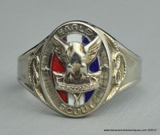 c1940s Eagle Scout 10K Gold White Boy Ring Sz 9 to 9 1/2 Mens Be 