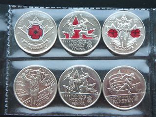 2008 red poppy, 2010 remembrance day,olympic 1 colored 3 no colored