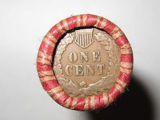 UNSEARCHED WHEAT PENNY ROLL WITH AN INDIAN HEAD CENT END LOT #WHD34 