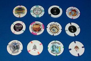 Set 12 Atlantic City NJ Casino $1 Poker Chips, AC Showboat, Harrahs 
