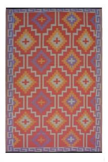 INDOOR OUTDOOR PATIO RUG MAT ORANGE & VIOLET  RECYCLED, NATURAL, EARTH 