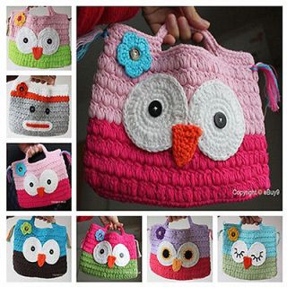 Girl Kids Handmade Crochet Cute /Owl Sock Monkey Handbag Purse Bag bmm