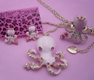 Set New betsey johnson pink octopus Ring Earrings Necklace ZH2F