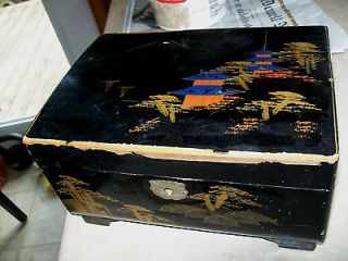 Antique, Japanese, black laquered jewelry box by M. M. of Japan very 