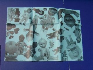 Kewpie Dolls Vintage Pictures on Blue Gift Wrapping Paper Old Unique 